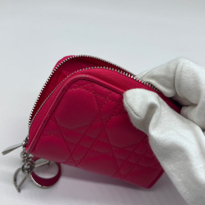 Dior Compact Zip Around Wallet in Fuchsia Cannage Leather