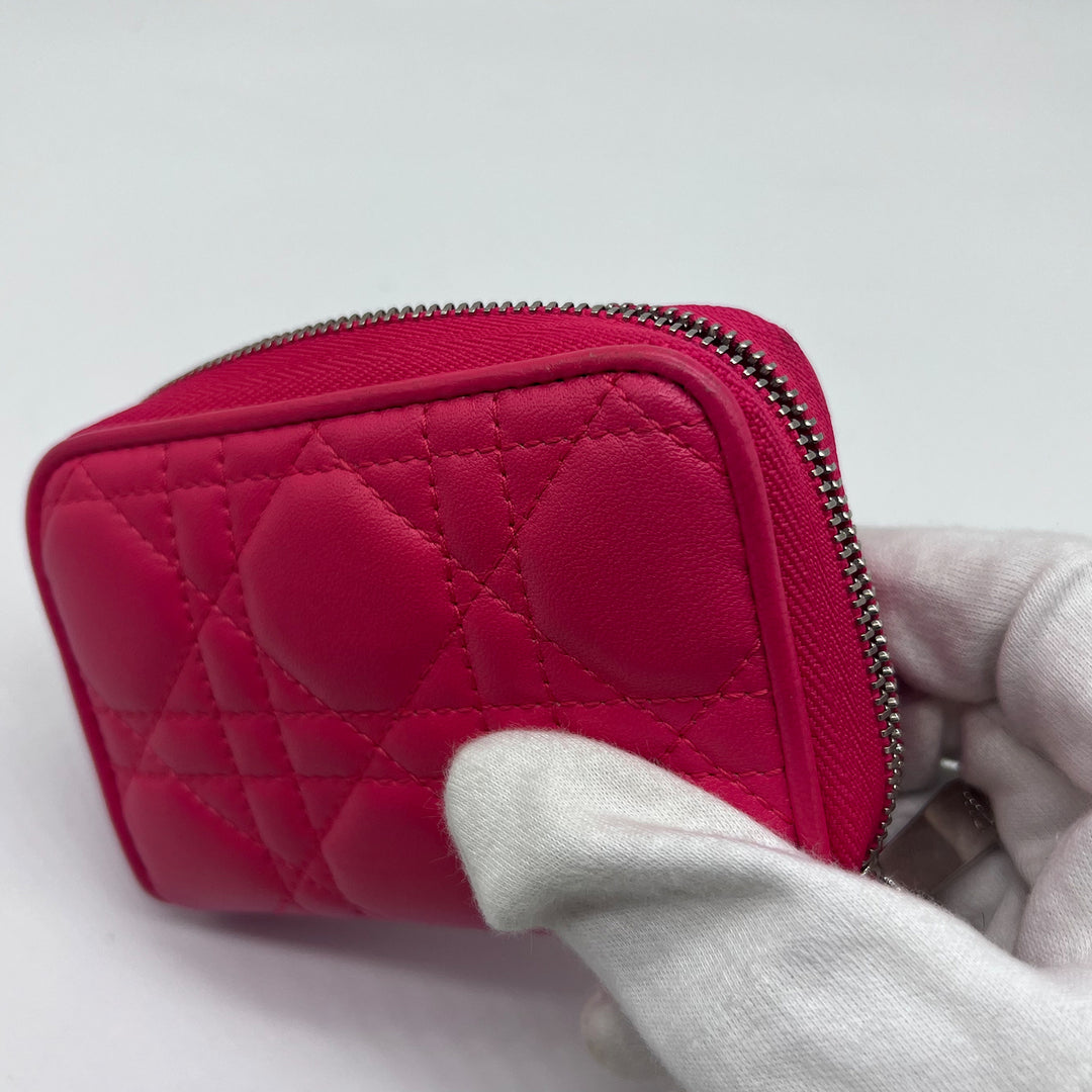 Dior Compact Zip Around Wallet in Fuchsia Cannage Leather