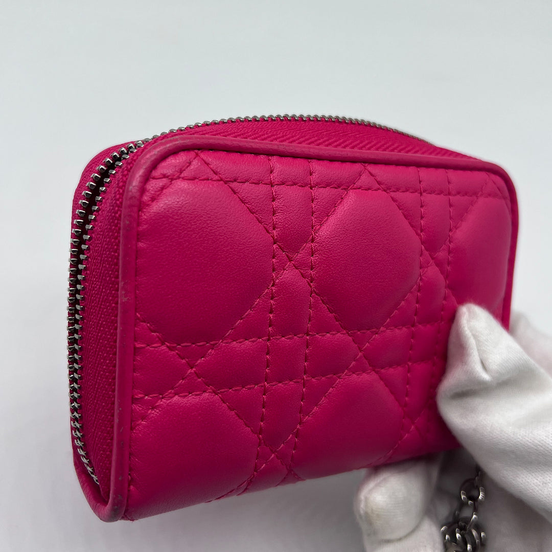 Dior Compact Zip Around Wallet in Fuchsia Cannage Leather