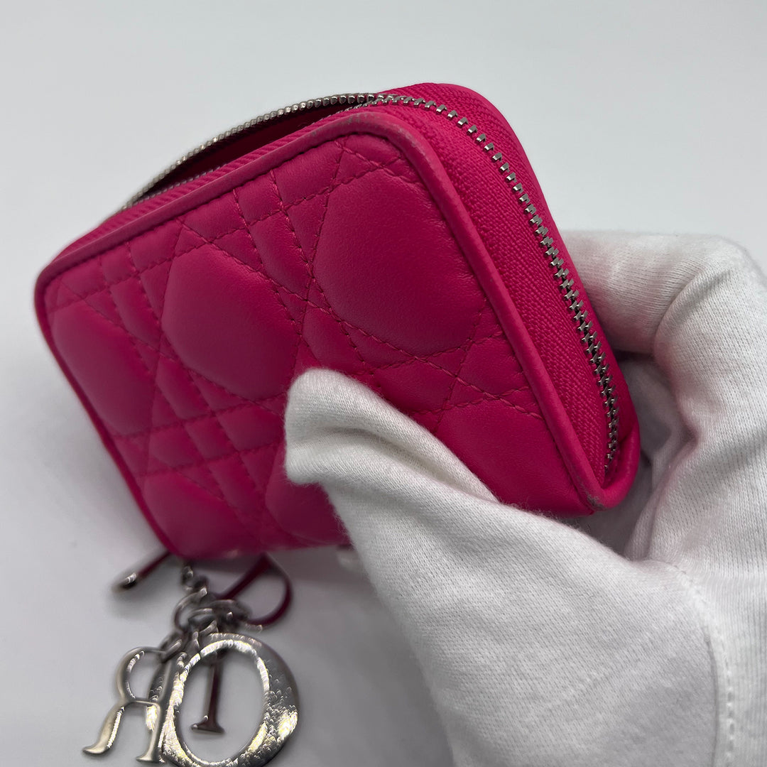 Dior Compact Zip Around Wallet in Fuchsia Cannage Leather