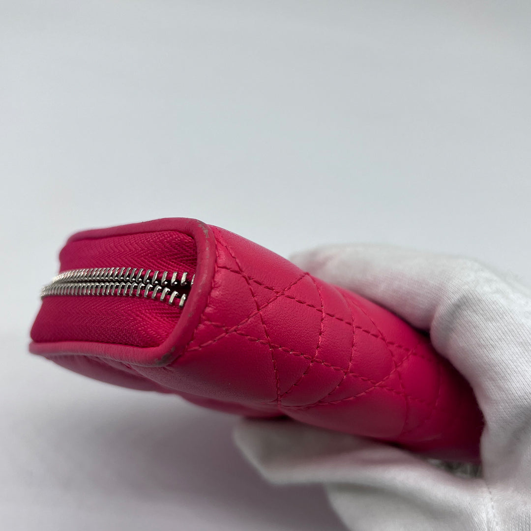 Dior Compact Zip Around Wallet in Fuchsia Cannage Leather