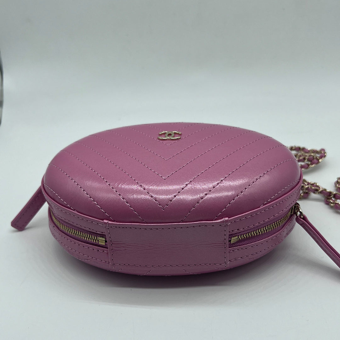 Chanel La Pausa Evening Crossbody Bag in Pink Chevron with Gold Hardware