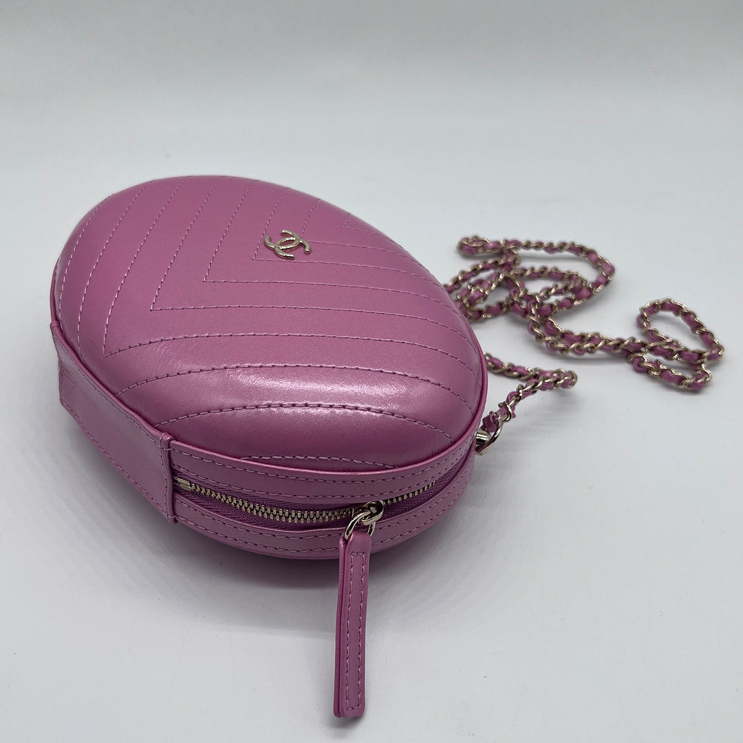 Chanel La Pausa Evening Crossbody Bag in Pink Chevron with Gold Hardware
