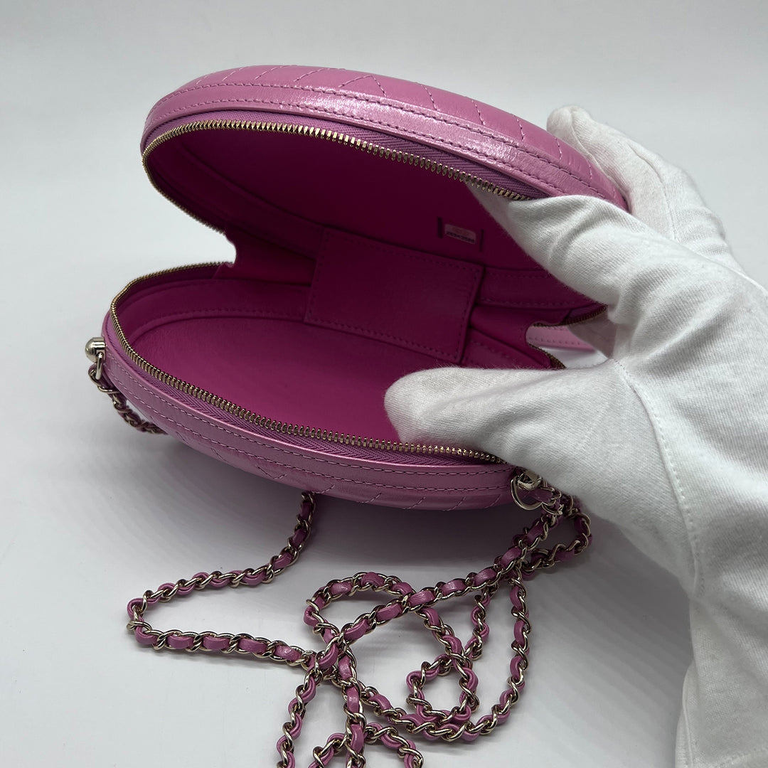 Chanel La Pausa Evening Crossbody Bag in Pink Chevron with Gold Hardware
