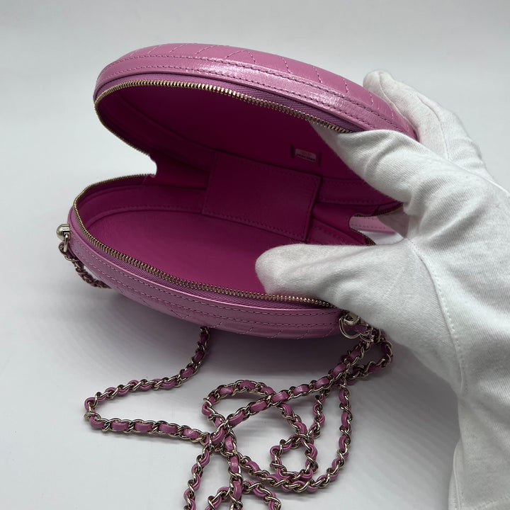 Chanel La Pausa Evening Crossbody Bag in Pink Chevron with Gold Hardware
