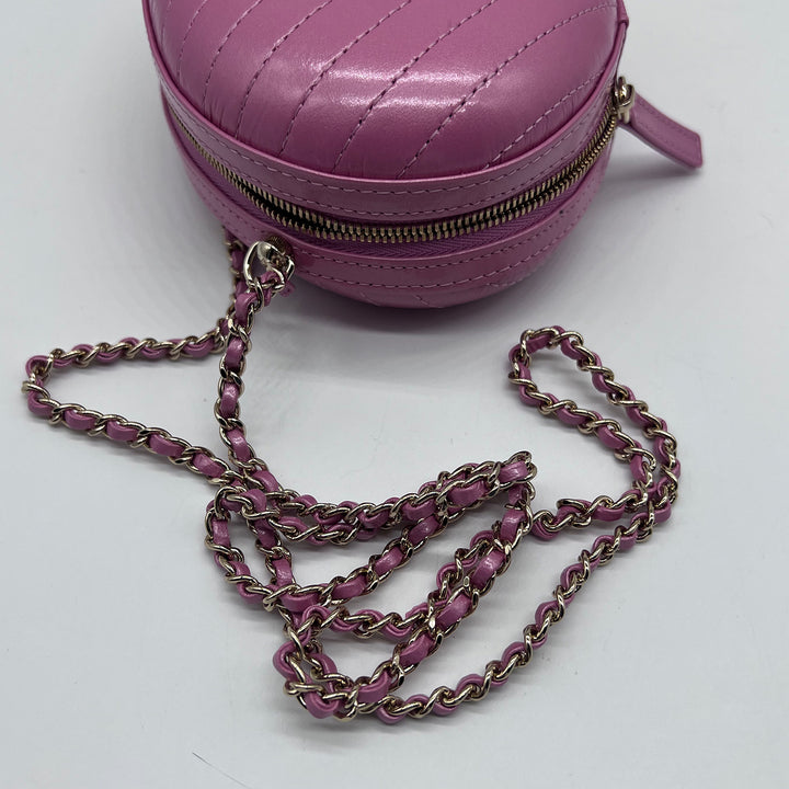 Chanel La Pausa Evening Crossbody Bag in Pink Chevron with Gold Hardware