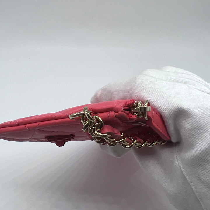 Chanel Small Camellia CC Charm Wallet Clutch in Pink Lambskin with Gold Hardware