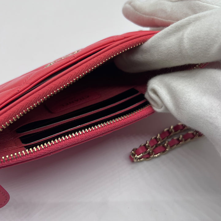 Chanel Small Camellia CC Charm Wallet Clutch in Pink Lambskin with Gold Hardware