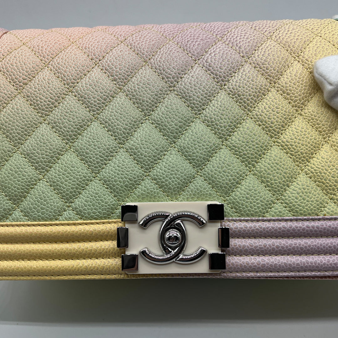 Chanel Rainbow Boy Medium in Caviar Leather and Silver Hardware
