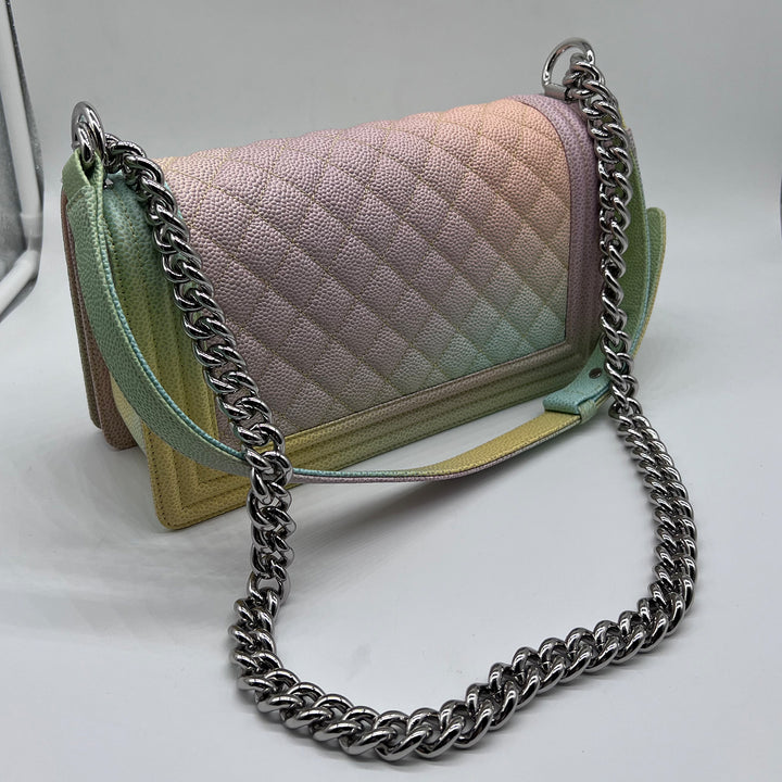 Chanel Rainbow Boy Medium in Caviar Leather and Silver Hardware
