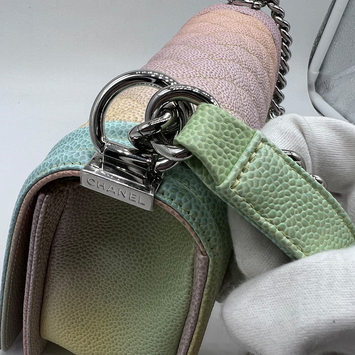 Chanel Rainbow Boy Medium in Caviar Leather and Silver Hardware