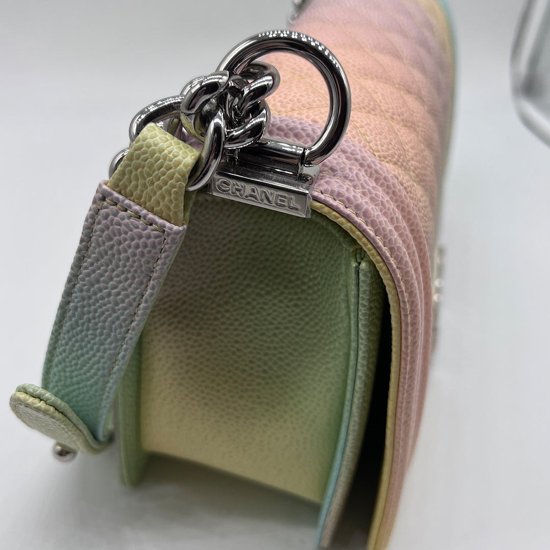 Chanel Rainbow Boy Medium in Caviar Leather and Silver Hardware