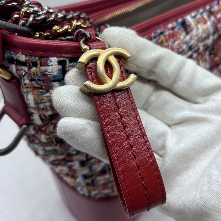 Chanel Medium Gabrielle Hobo in Red Tweed Calfskin with Mixed Hardware
