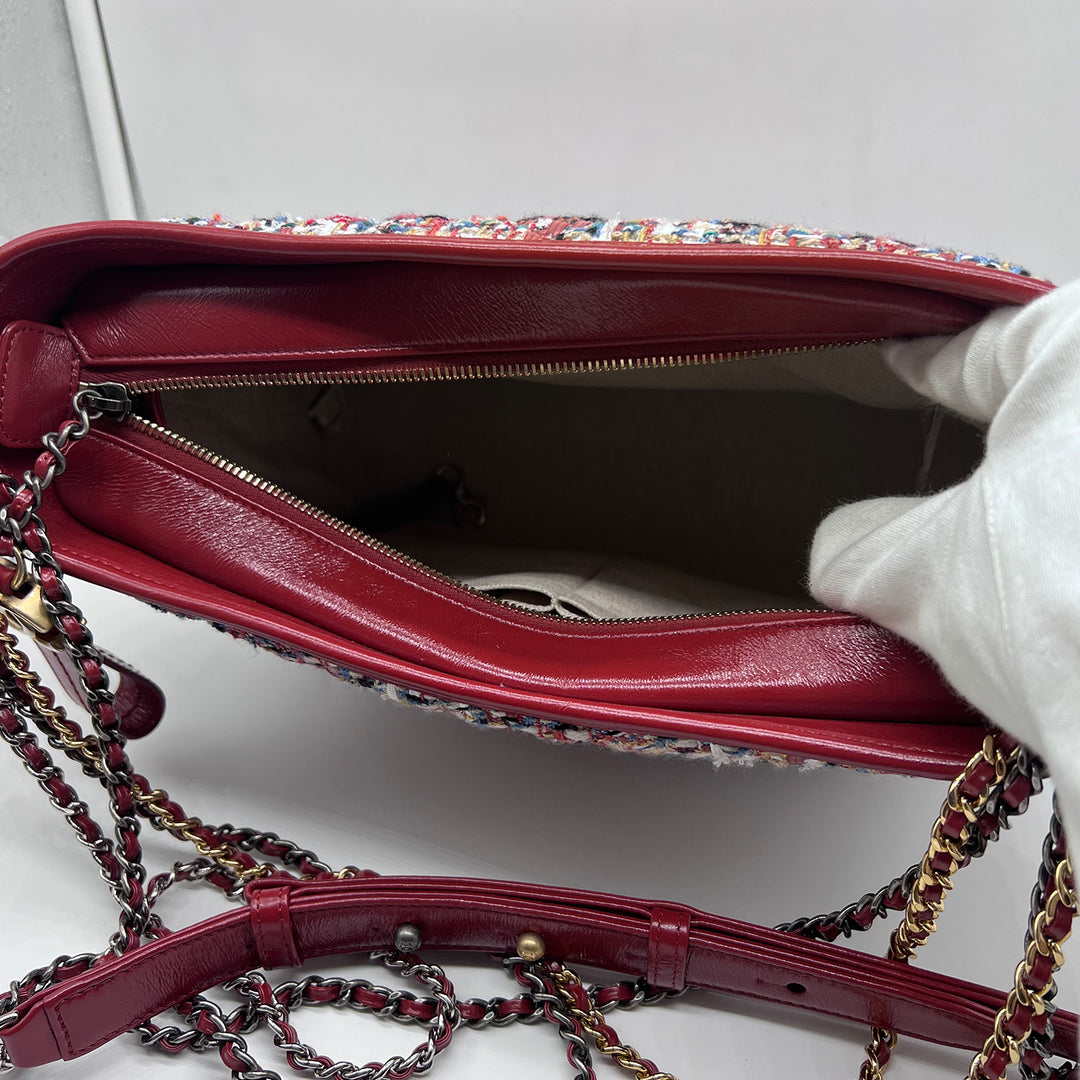 Chanel Medium Gabrielle Hobo in Red Tweed Calfskin with Mixed Hardware