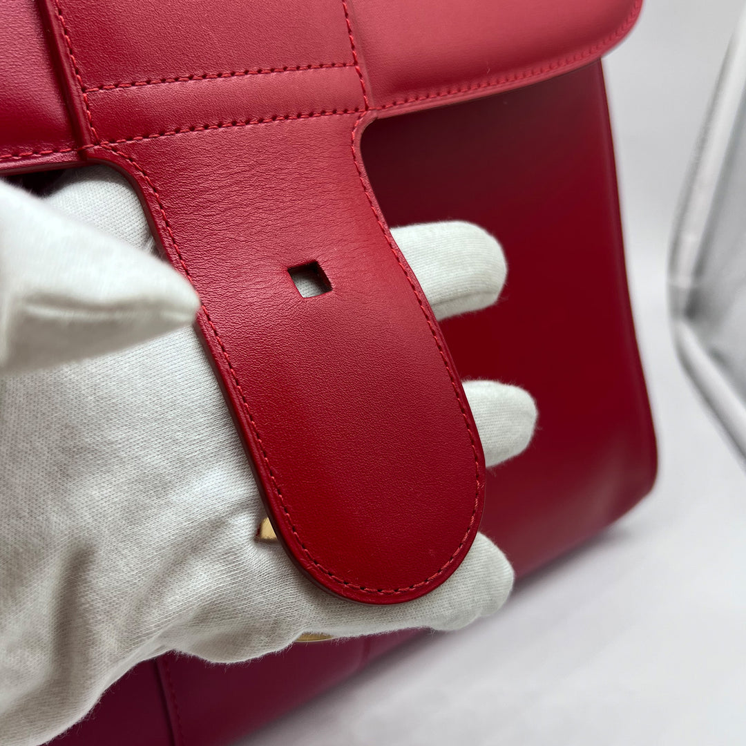 Delvaux Brillant GM Red Box Calfskin Leather Bag with Gold Hardware