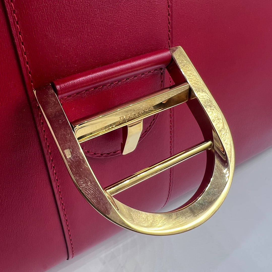 Delvaux Brillant GM Red Box Calfskin Leather Bag with Gold Hardware