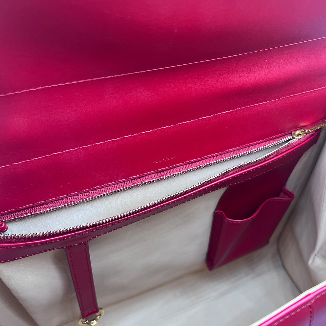 Delvaux Brillant GM Red Box Calfskin Leather Bag with Gold Hardware