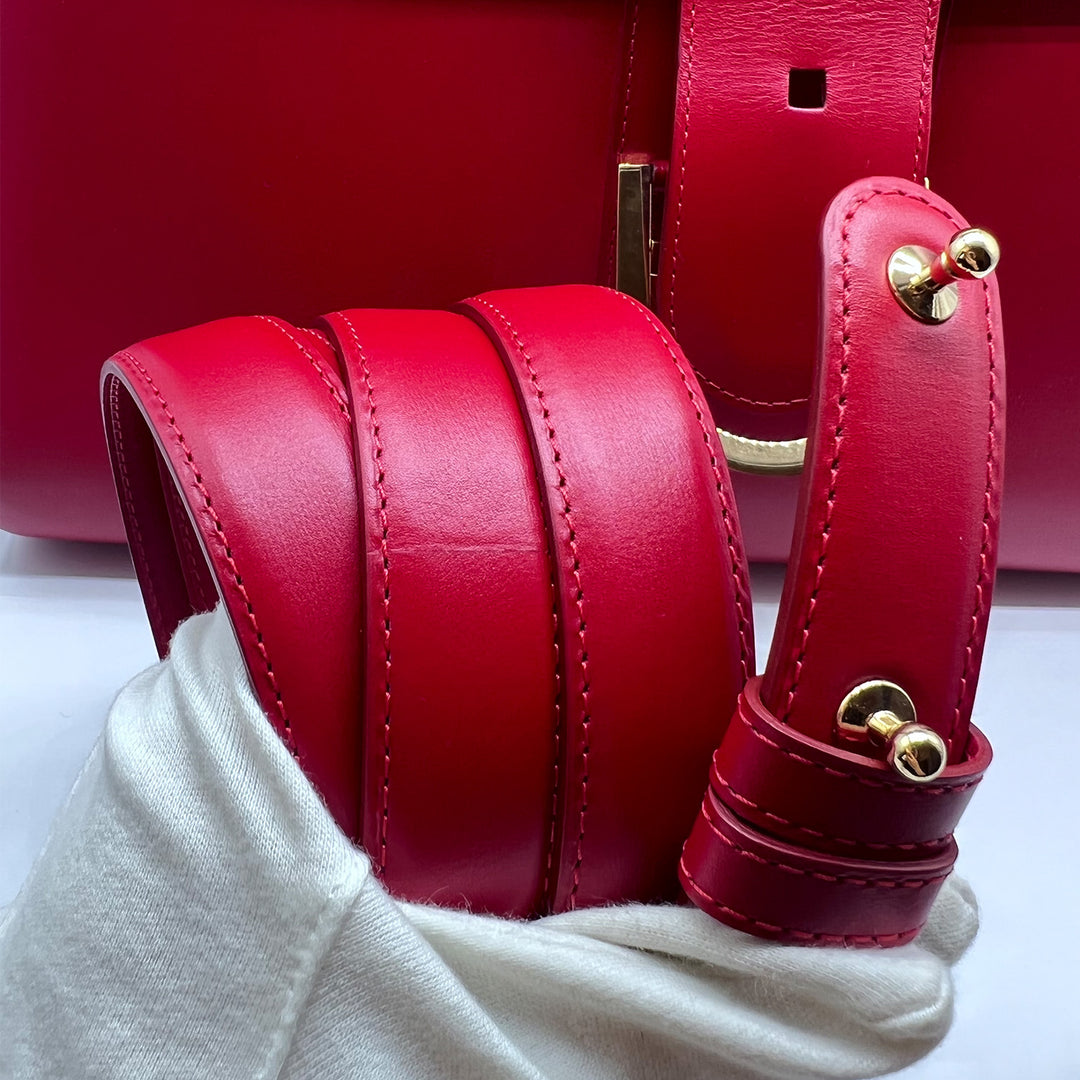 Delvaux Brillant GM Red Box Calfskin Leather Bag with Gold Hardware