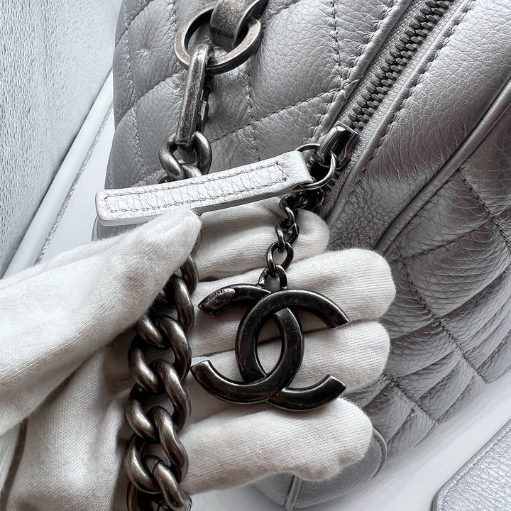 Chanel Medium Airlines Round Trip Bowling Bag in Quilted Calfskin with Dark Sliver Hardware