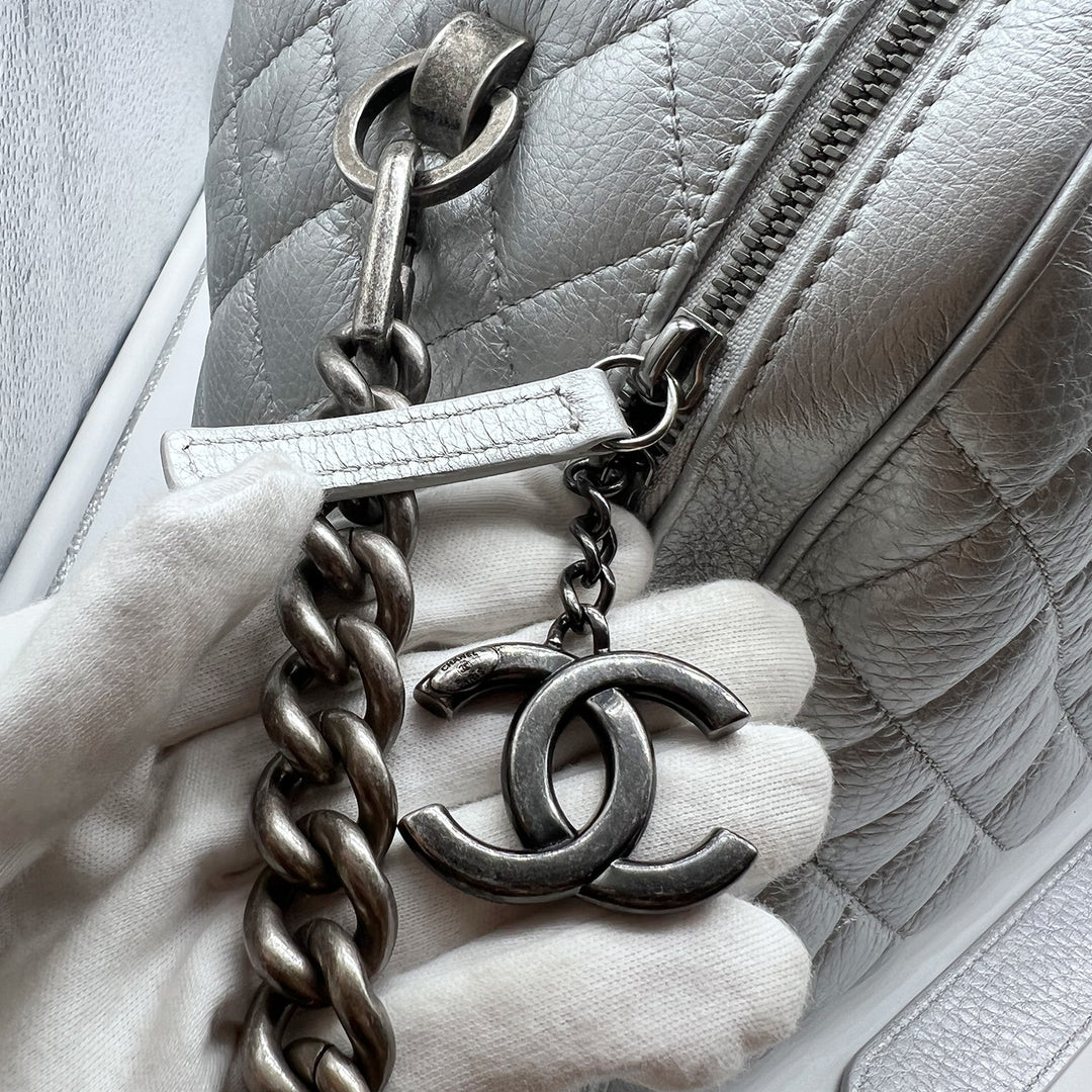 Chanel Medium Airlines Round Trip Bowling Bag in Quilted Calfskin with Dark Sliver Hardware