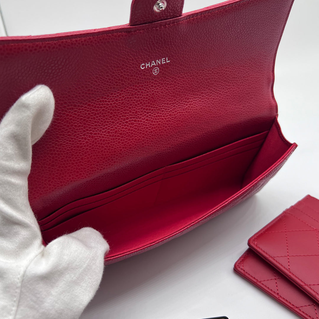 Chanel Travel Wallet in Red Caviar Quilted with Coin Pouch and Card Holder