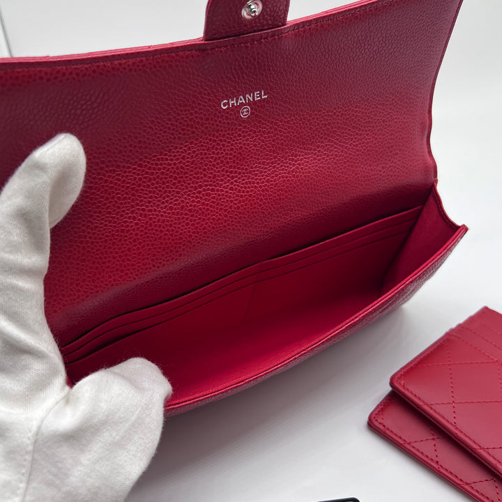 Chanel Travel Wallet in Red Caviar Quilted with Coin Pouch and Card Holder