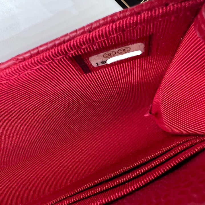 Chanel Travel Wallet in Red Caviar Quilted with Coin Pouch and Card Holder