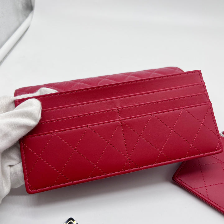 Chanel Travel Wallet in Red Caviar Quilted with Coin Pouch and Card Holder