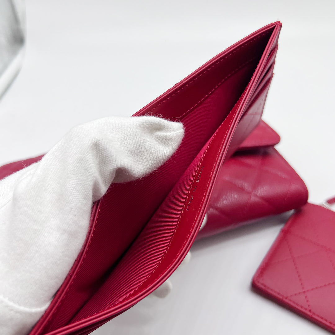 Chanel Travel Wallet in Red Caviar Quilted with Coin Pouch and Card Holder