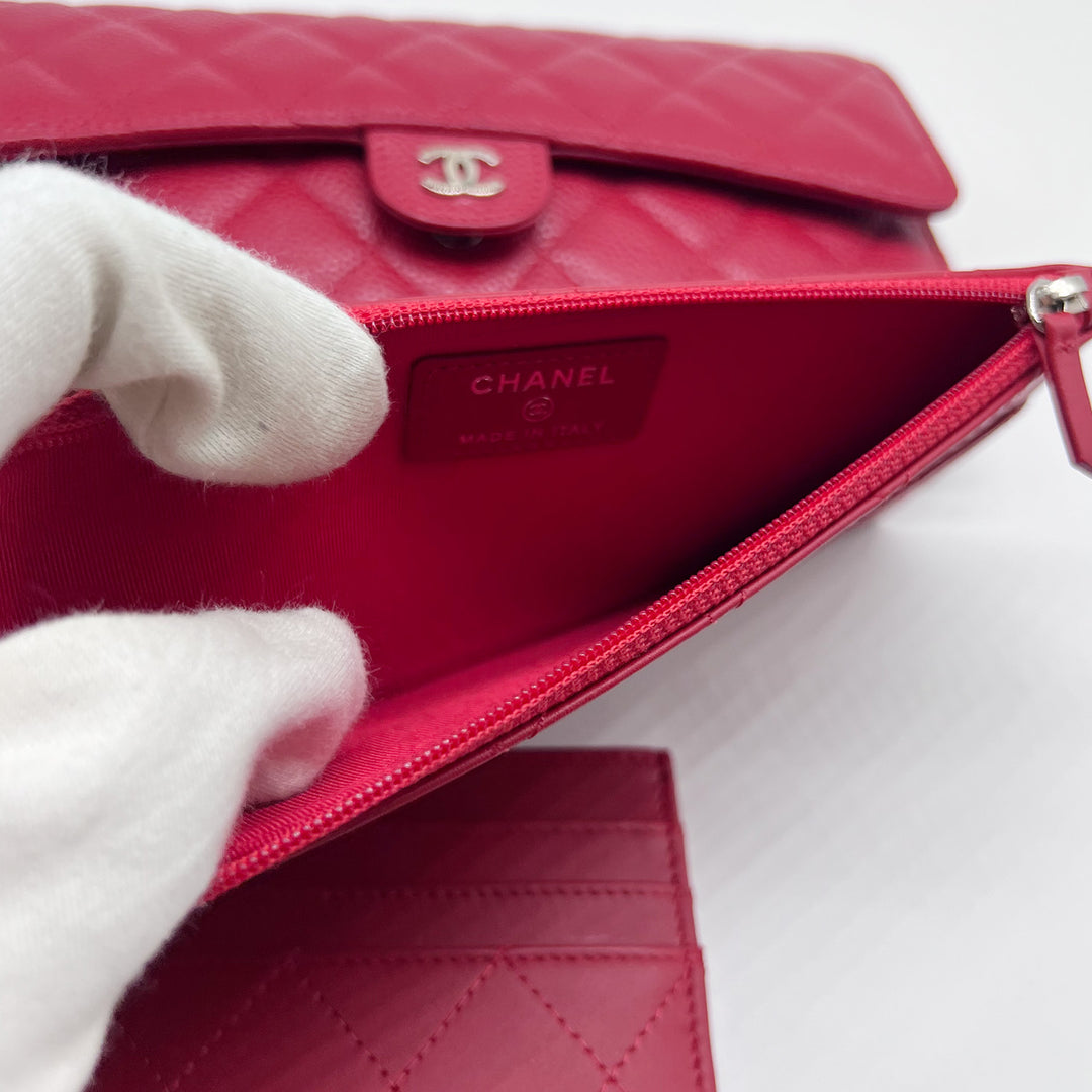 Chanel Travel Wallet in Red Caviar Quilted with Coin Pouch and Card Holder