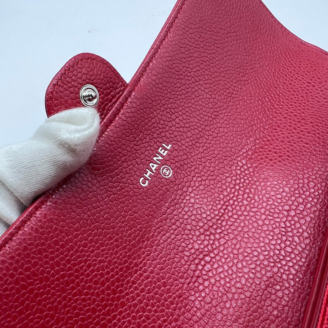 Chanel Travel Wallet in Red Caviar Quilted with Coin Pouch and Card Holder