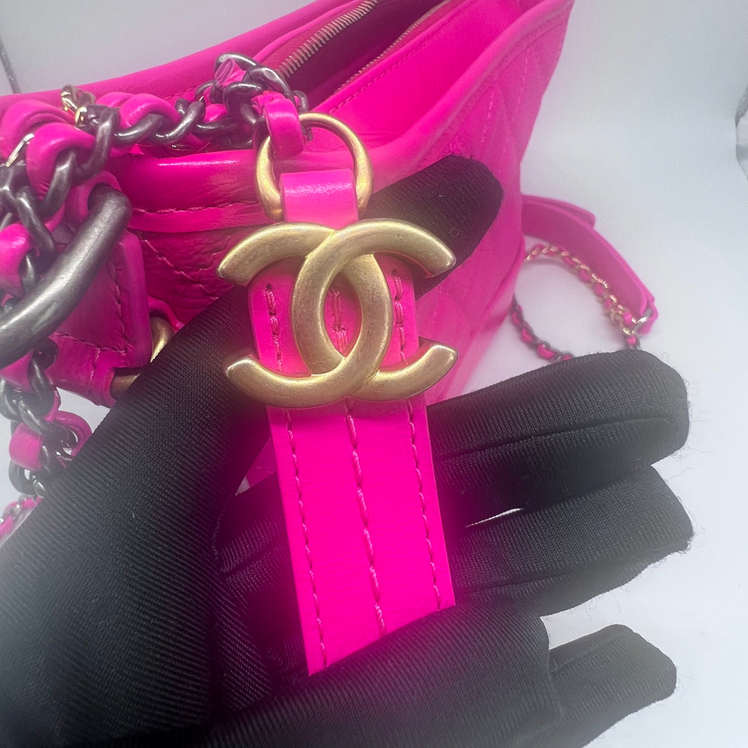 Chanel Small Gabrielle in Fluorescent Pink Calfskin with Mixed Hardware