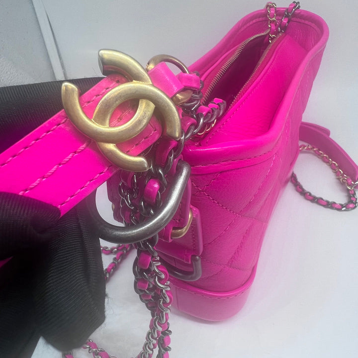 Chanel Small Gabrielle in Fluorescent Pink Calfskin with Mixed Hardware