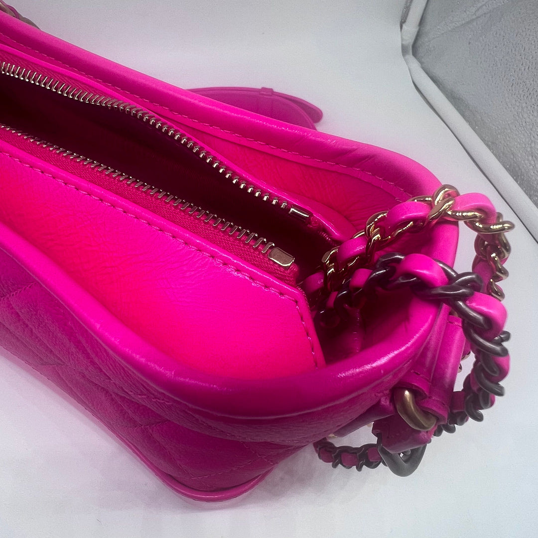 Chanel Small Gabrielle in Fluorescent Pink Calfskin with Mixed Hardware