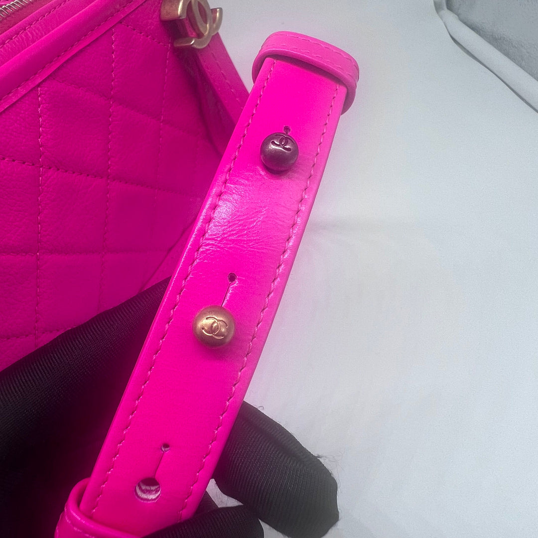 Chanel Small Gabrielle in Fluorescent Pink Calfskin with Mixed Hardware