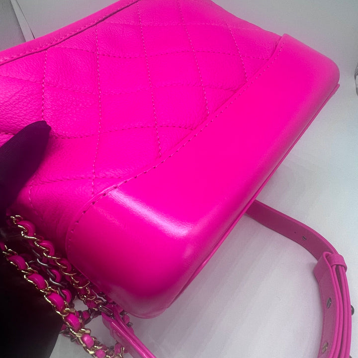 Chanel Small Gabrielle in Fluorescent Pink Calfskin with Mixed Hardware