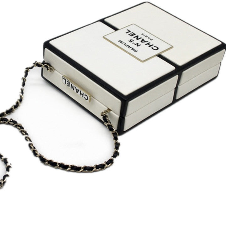 Chanel No.5 Perfume Box Minaudiere in Black and White Lambskin