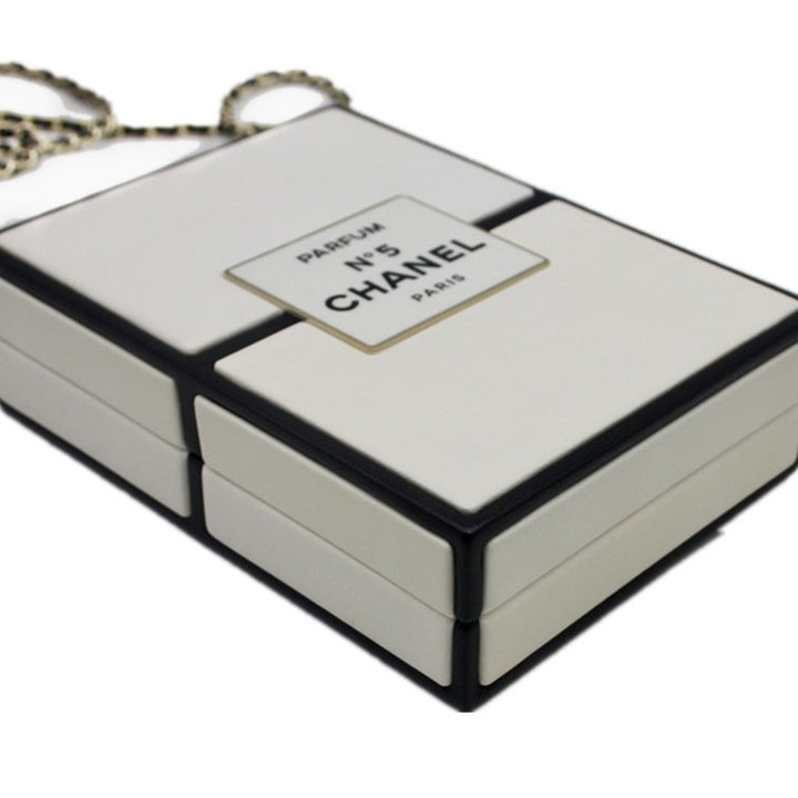 Chanel No.5 Perfume Box Minaudiere in Black and White Lambskin