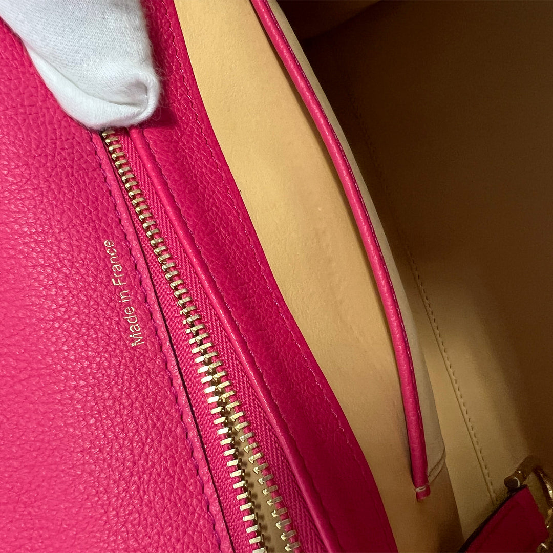 Delvaux Brillant MM Pink Grained Calfskin Leather Satchel Bag