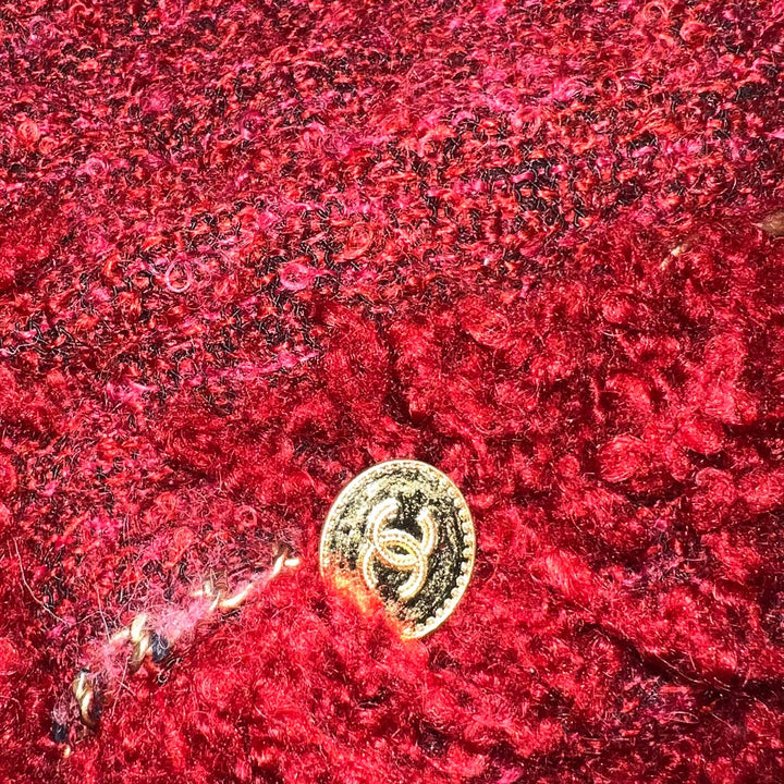 Chanel Fringed Clutch Bag in Red Tweed with Gold Hardware