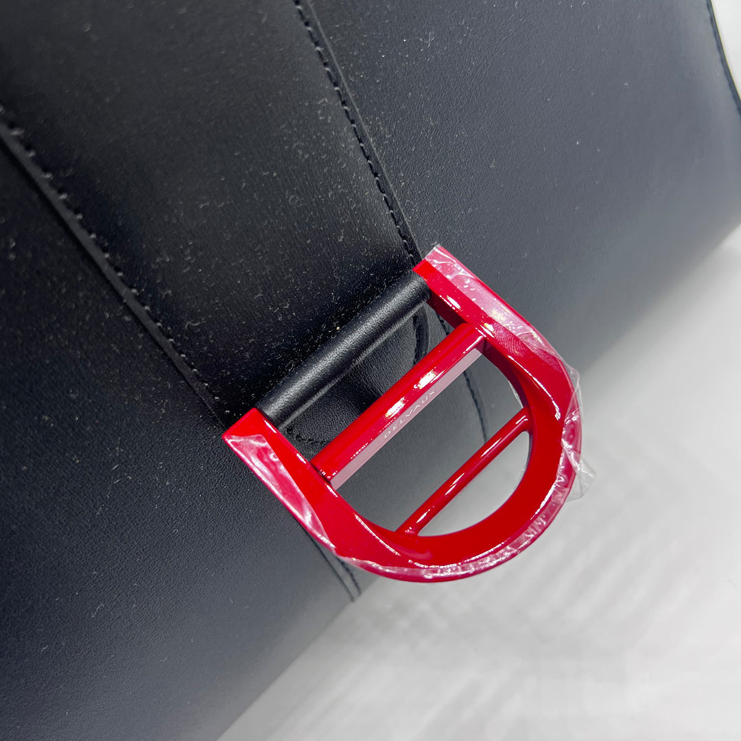 Delvaux Brillant MM Lunar 2017 Limited Edition Black Box Leather Red Buckle
