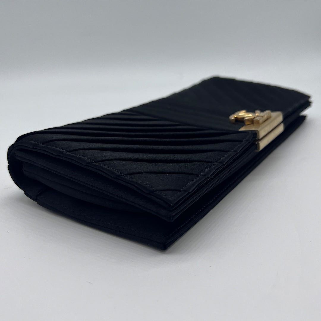 Chanel CC Logo Fold Clasp Clutch in Satin Chevron with Gold Hardware