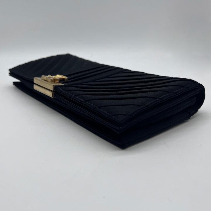 Chanel CC Logo Fold Clasp Clutch in Satin Chevron with Gold Hardware