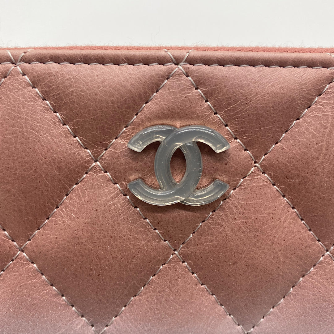 Chanel Zip Around Wallet in Pink and White Ombre Patent Leather