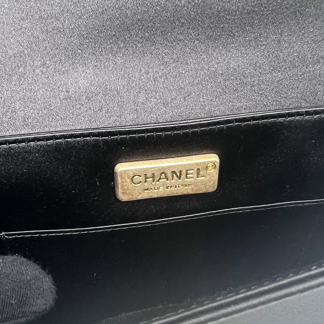 Chanel CC Logo Fold Clasp Clutch in Satin Chevron with Gold Hardware