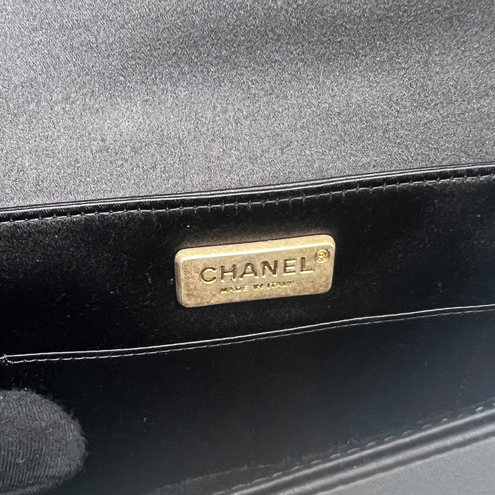 Chanel CC Logo Fold Clasp Clutch in Satin Chevron with Gold Hardware