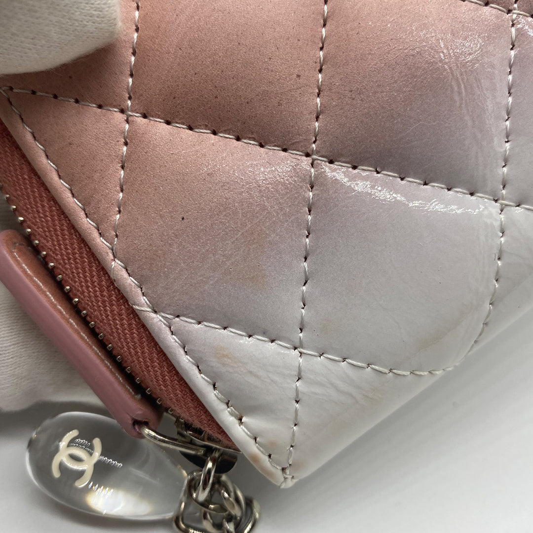 Chanel Zip Around Wallet in Pink and White Ombre Patent Leather