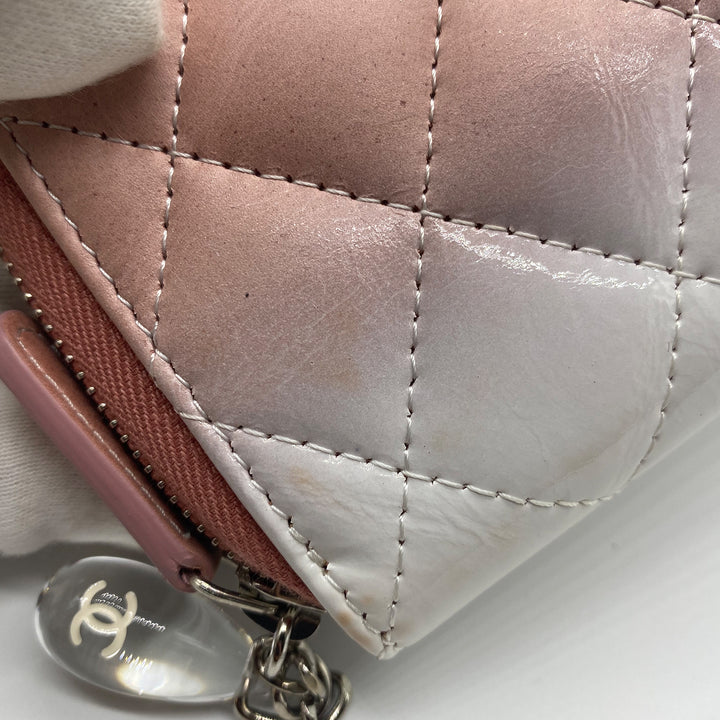 Chanel Zip Around Wallet in Pink and White Ombre Patent Leather