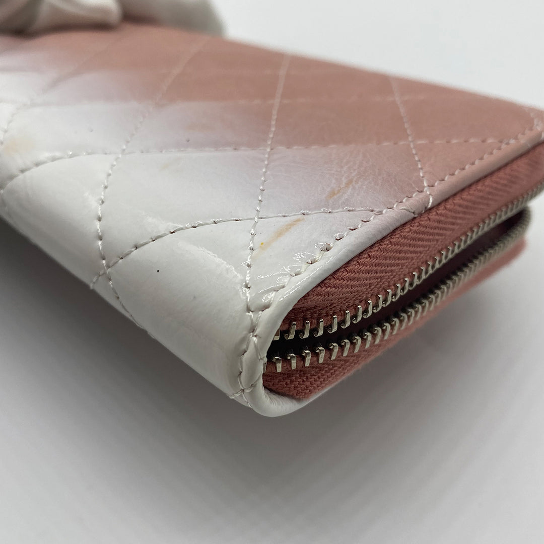 Chanel Zip Around Wallet in Pink and White Ombre Patent Leather