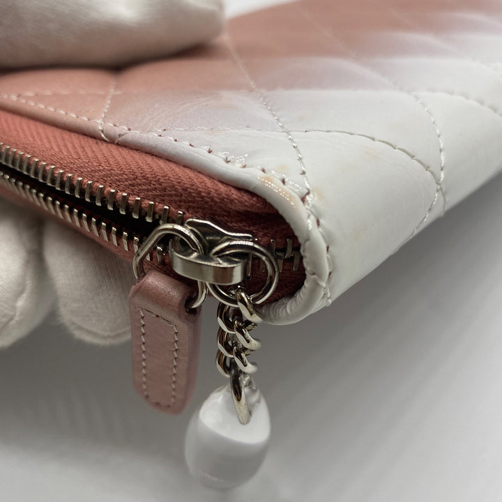Chanel Zip Around Wallet in Pink and White Ombre Patent Leather